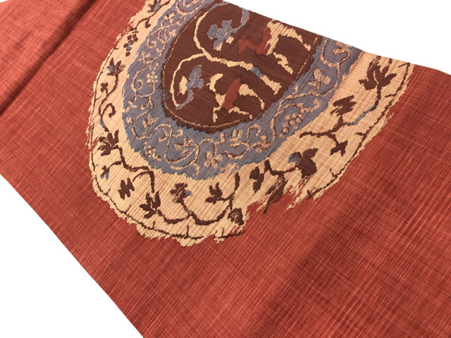 JAPANESE KIMONO / VINTAGE NAGOYA OBI / WOVEN FLOWER ARABESQUE & ANIMALS